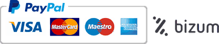 Pago seguro con PayPal, Visa, Mastercard, Maestro, American Express o Bizum